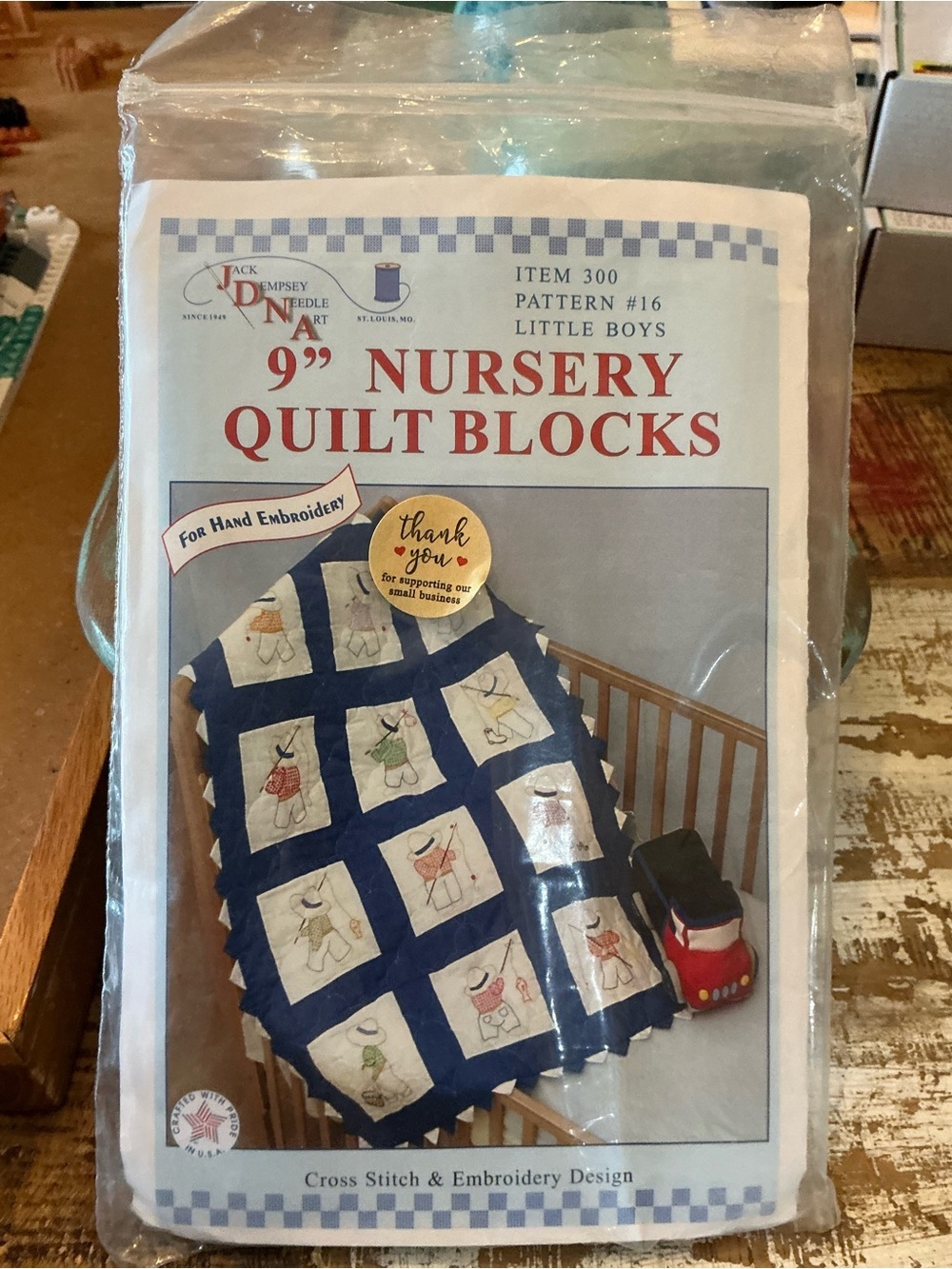 9" Nursery Quilt Blocks Kit- Little Boys - Blue & White